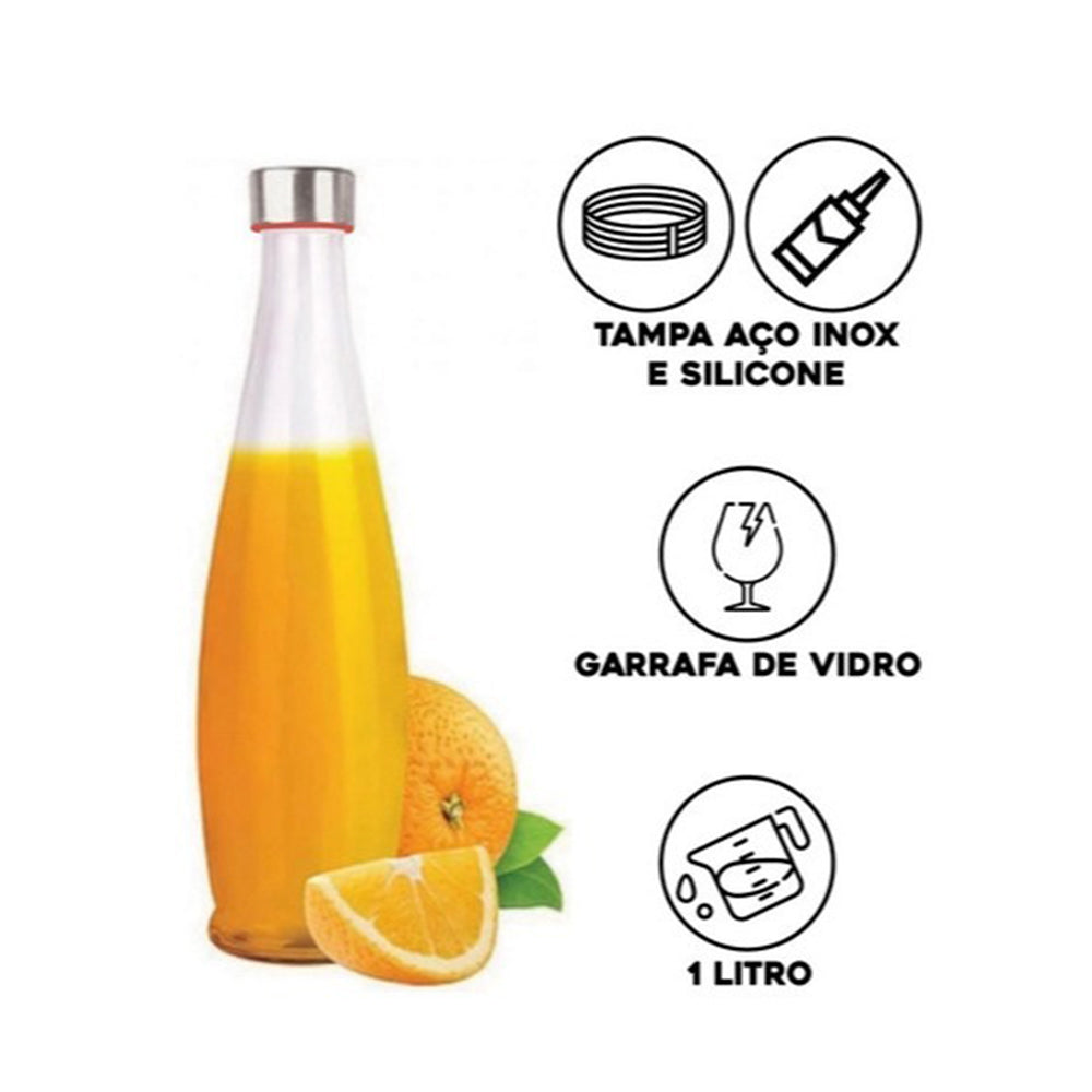Garrafa de Vidro 1L Home&Co para Água, Sucos e Leite com Tampa Vedação