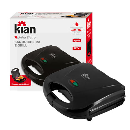 Sanduicheira Grill Elétrica 2 em 1 Kian 127V 750W Preta