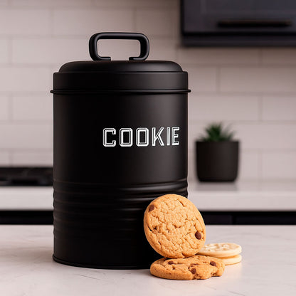 Lata de Cookies Retrô Preta 12x19cm Aço Carbono Mai Home