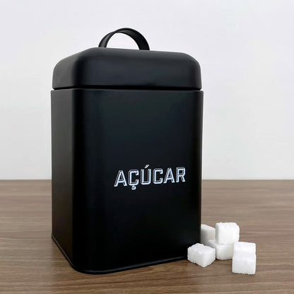 Lata de Açúcar Retrô Preta Aço Carbono 12x19cm Mai Home