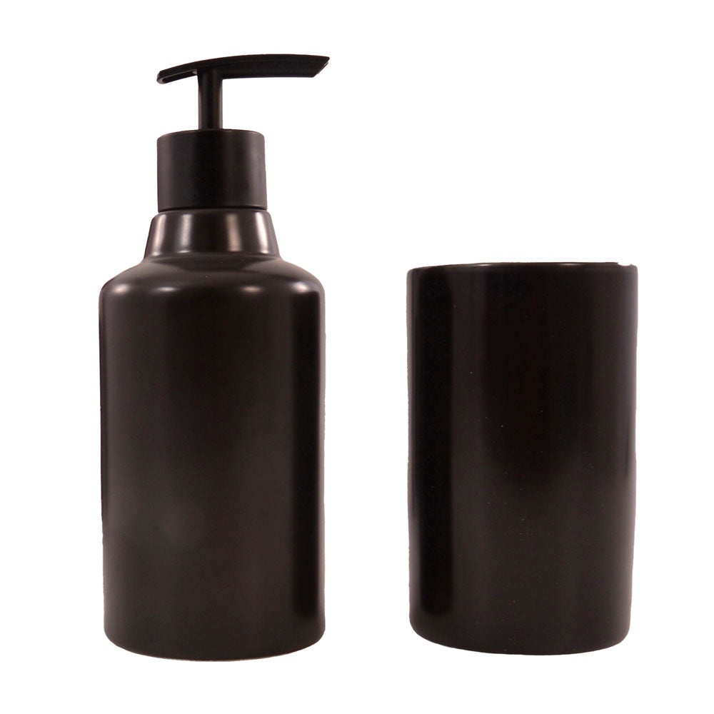 Jogo de Banheiro Cerâmica Preto 2 Peças Mai Home - Porta-Sabonete e Porta-Escovas