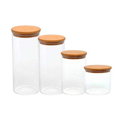 Conjunto 4 Potes Herméticos de Vidro com Tampa de Bambu Zen VD24476