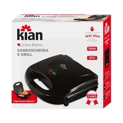 Sanduicheira Grill Elétrica 2 em 1 Kian 127V 750W Preta