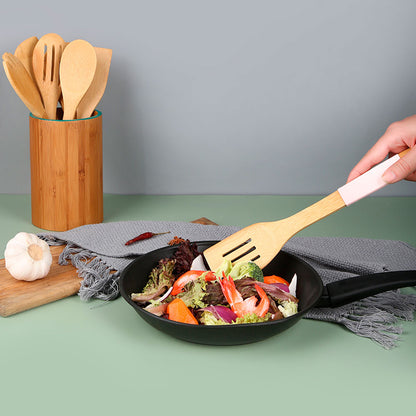 Colher de Bambu Vazada 30cm Rosa Silicone Mai Home