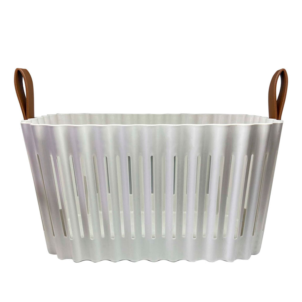 Cesta Organizadora Plástica Leather Hagers Branca para Quarto e Cozinha