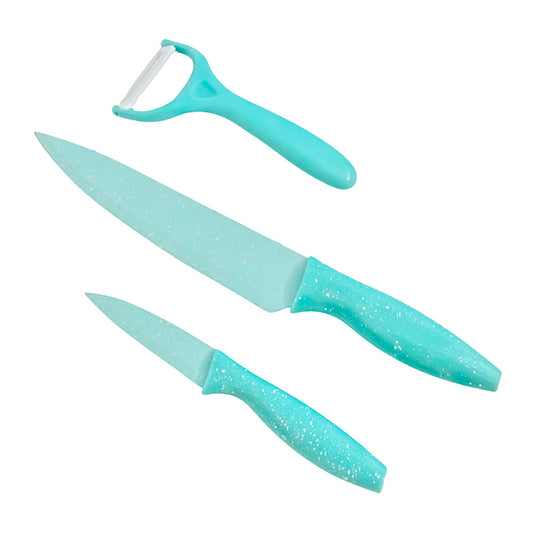 Kit de Facas e Descascador 3 Peças Aço Inox Azul Mai Home