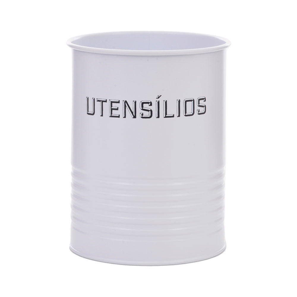 Lata Porta Utensílios Branca Metal 12x15cm Mai Home Organizador