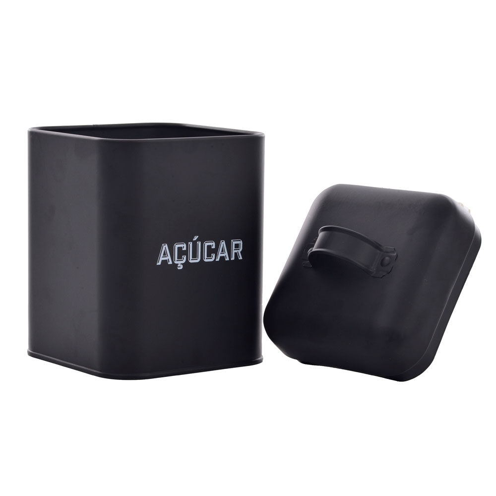 Lata de Açúcar Retrô Preta Aço Carbono 12x19cm Mai Home