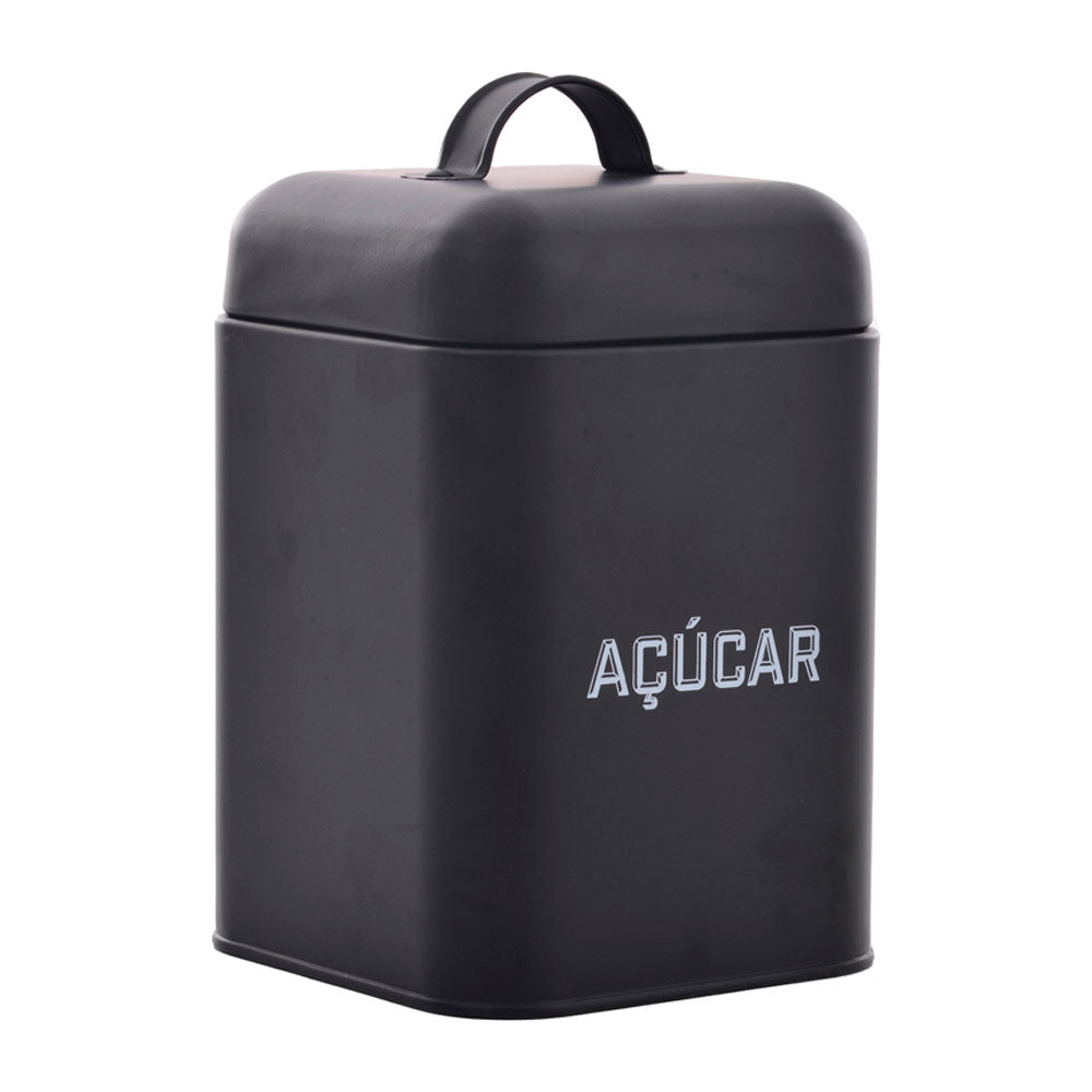 Lata de Açúcar Retrô Preta Aço Carbono 12x19cm Mai Home
