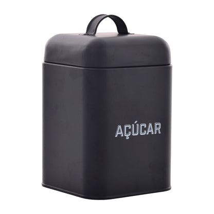 Lata de Açúcar Retrô Preta Aço Carbono 12x19cm Mai Home