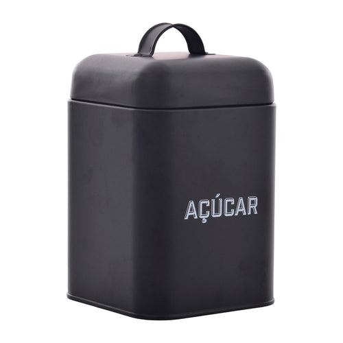 Lata de Açúcar Retrô Preta Aço Carbono 12x19cm Mai Home