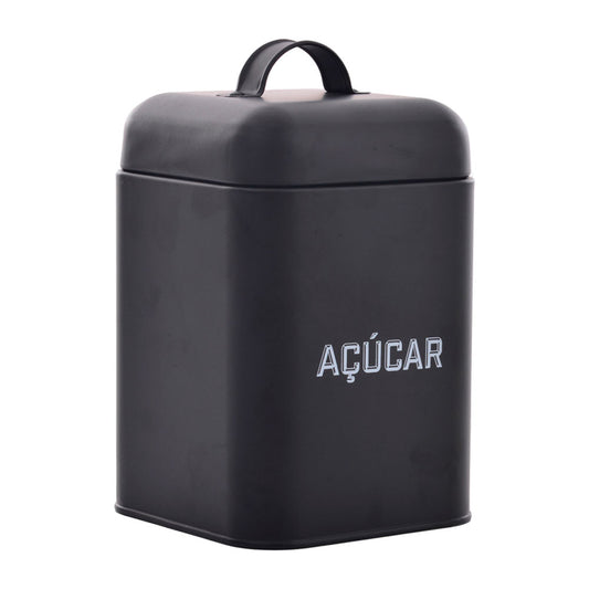 Lata de Açúcar Retrô Preta Aço Carbono 12x19cm Mai Home