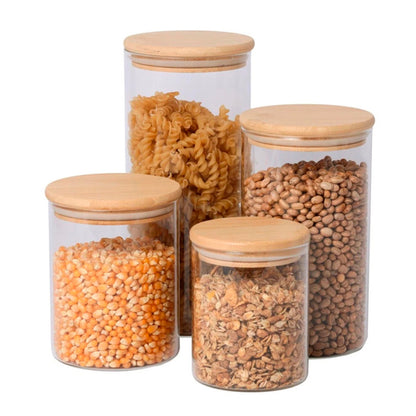 Conjunto 4 Potes Herméticos de Vidro com Tampa de Bambu Zen VD24476