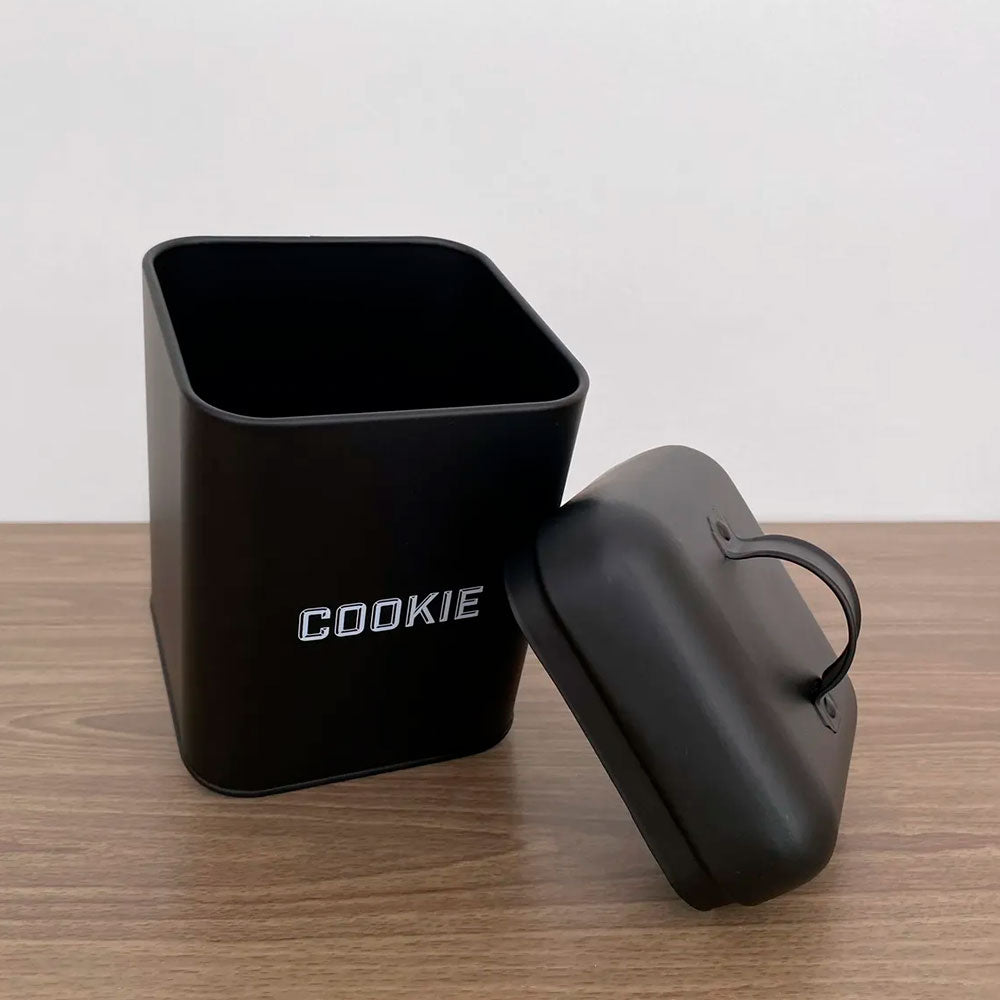Lata de Cookies Retrô Preta 12x19cm Aço Carbono Mai Home