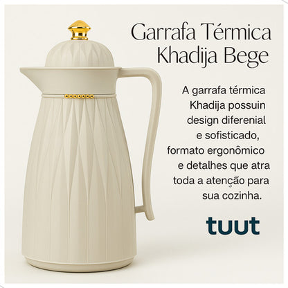 Garrafa Térmica 1L Mega Casa Outlet Bege Claro com Tampa Click