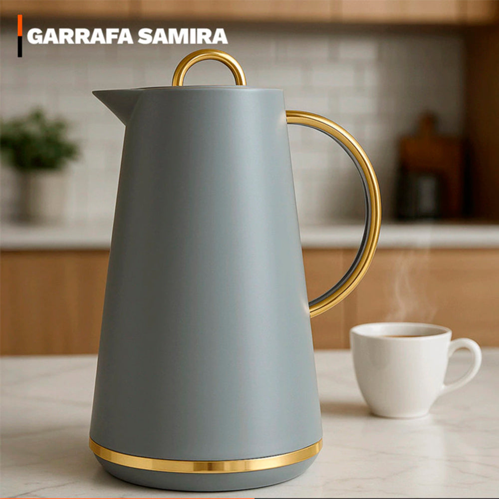 Garrafa Térmica 1L Samira Cinza - Conserva Bebidas Quentes e Frias