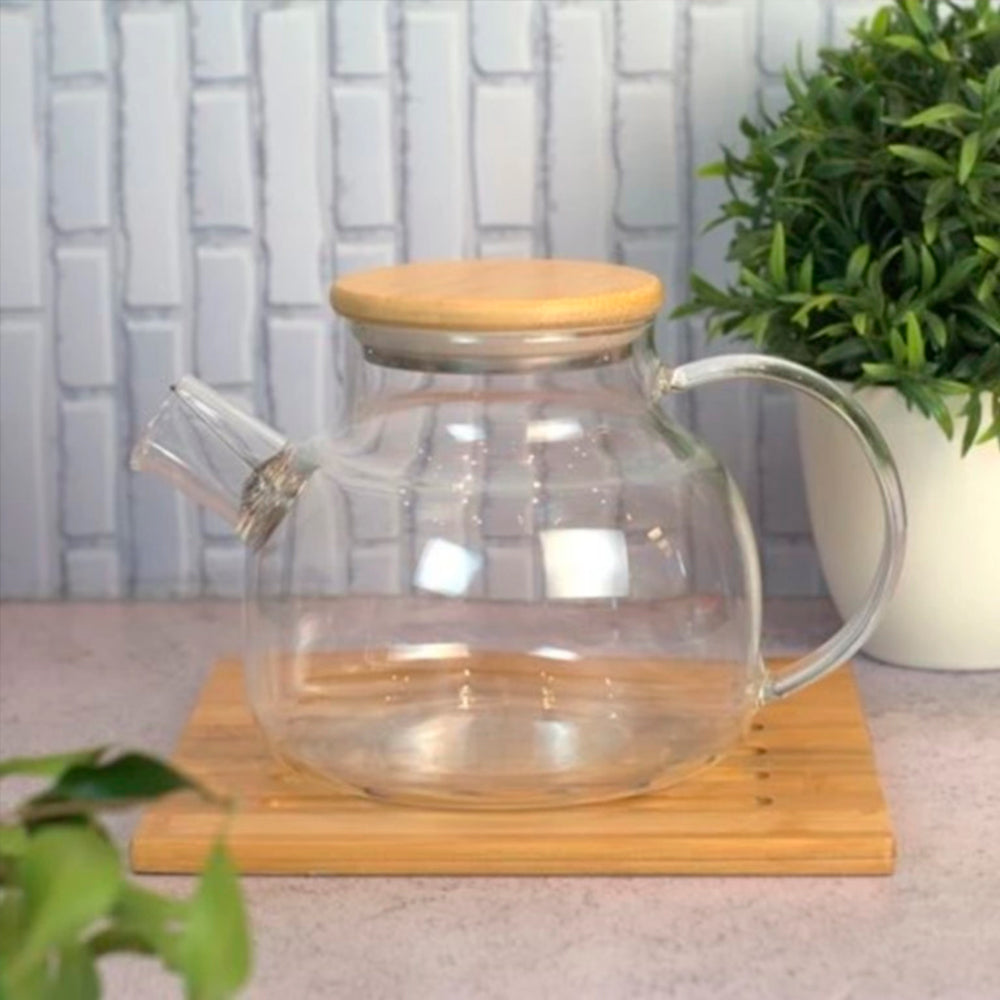 Bule de Chá de Vidro Borossilicato 800ml com Tampa de Bambu