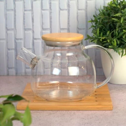 Bule de Chá de Vidro Borossilicato 800ml com Tampa de Bambu