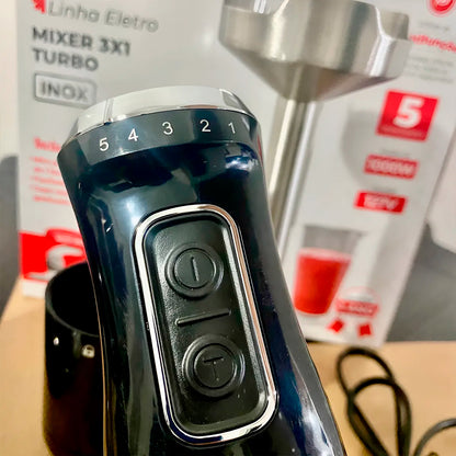 Mixer Turbo Inox Kian 1000W 3 em 1 127V - Bater, Misturar e Triturar