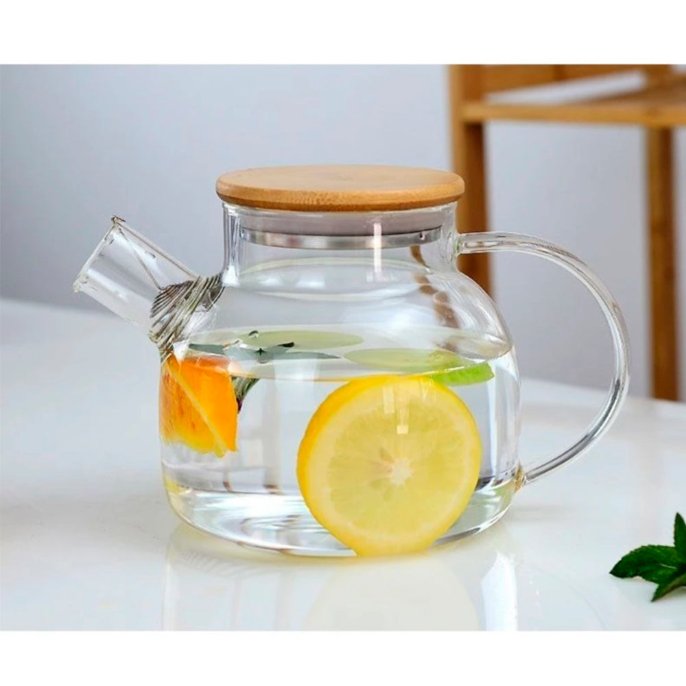Bule de Chá de Vidro Borossilicato 800ml com Tampa de Bambu