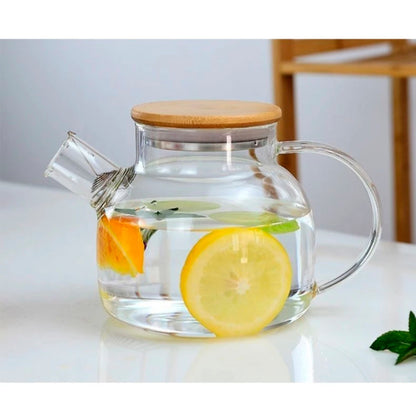 Bule de Chá de Vidro Borossilicato 800ml com Tampa de Bambu