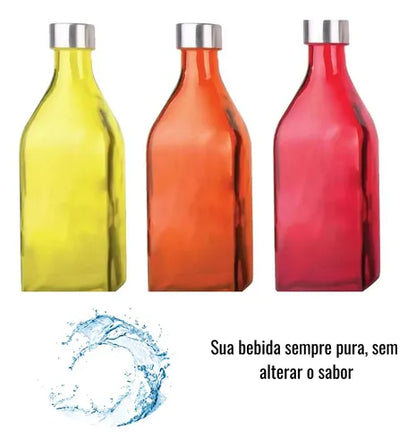 Garrafa de Vidro Scotch 1L Colorida para Água e Sucos - Mega Casa Outlet