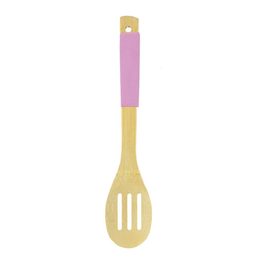 Colher de Bambu Vazada 30cm Rosa Silicone Mai Home