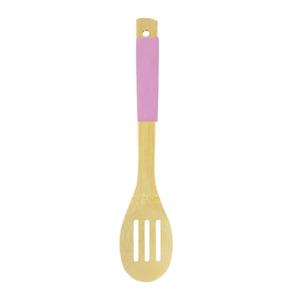 Colher de Bambu Vazada 30cm Rosa Silicone Mai Home