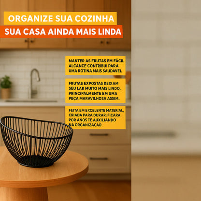 Fruteira Aramada Preta Mega Casa Outlet - Organizador de Metal para Cozinha