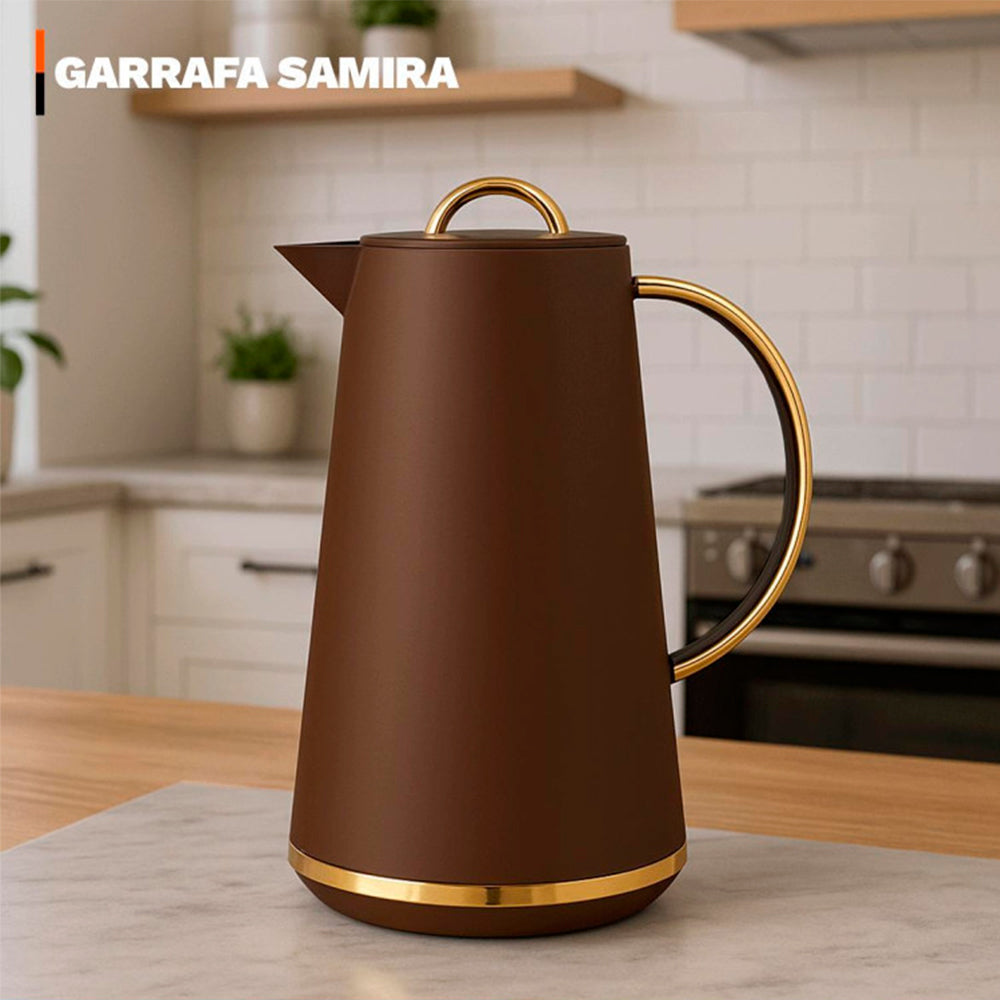Garrafa Térmica Samira 1L Marrom - Conserva Bebidas Quentes e Frias
