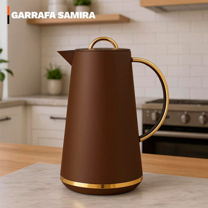 Garrafa Térmica Samira 1L Marrom - Conserva Bebidas Quentes e Frias