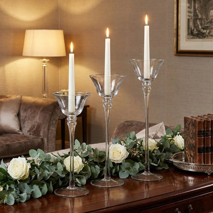 Conjunto de Castiçais de Vidro Transparente 3 Peças Home&Co Eco Crystal