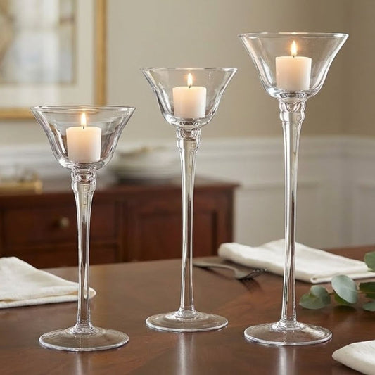 Conjunto de Castiçais de Vidro Transparente 3 Peças Home&Co Eco Crystal