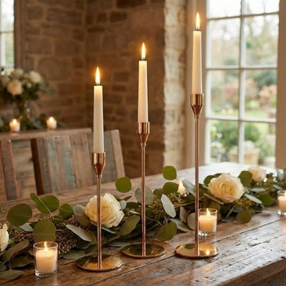 Castiçal Metal Dourado Elegante JG 3 Peças - Tamanhos G, M e P