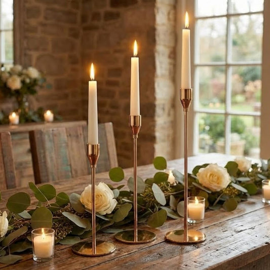 Castiçal Metal Dourado Elegante JG 3 Peças - Tamanhos G, M e P