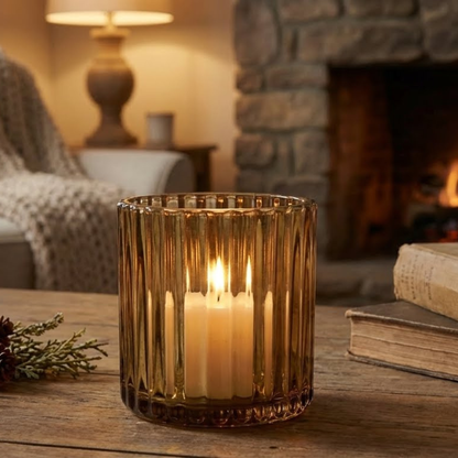 Castiçal de Vidro Âmbar Home&Co 7x7x7cm para Velas Decorativas