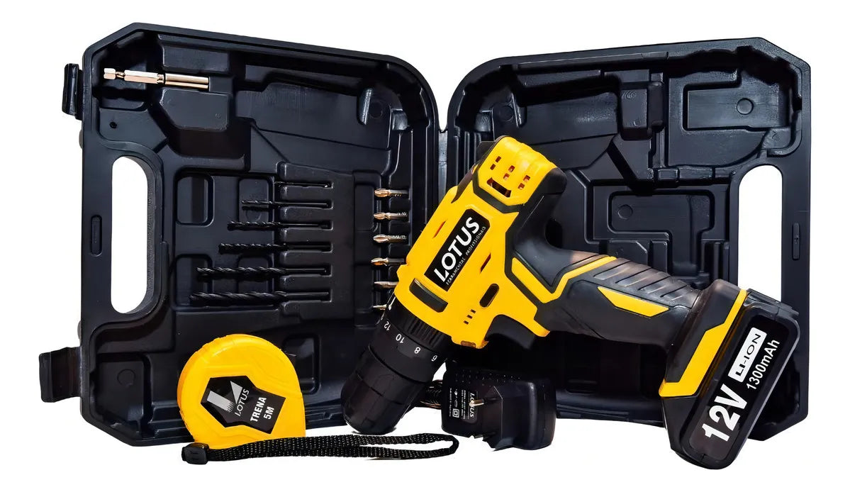 Furadeira Parafusadeira Lotus 12V com Impacto – Kit 14 Peças