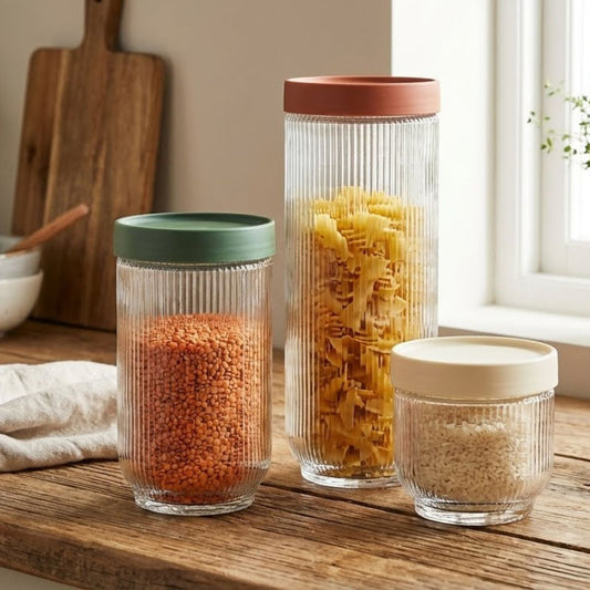 Conjunto de Potes de Vidro Canelados 3 Peças 450/900/1400ml Mai Home