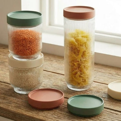 Conjunto de Potes de Vidro Canelados 3 Peças 450/900/1400ml Mai Home