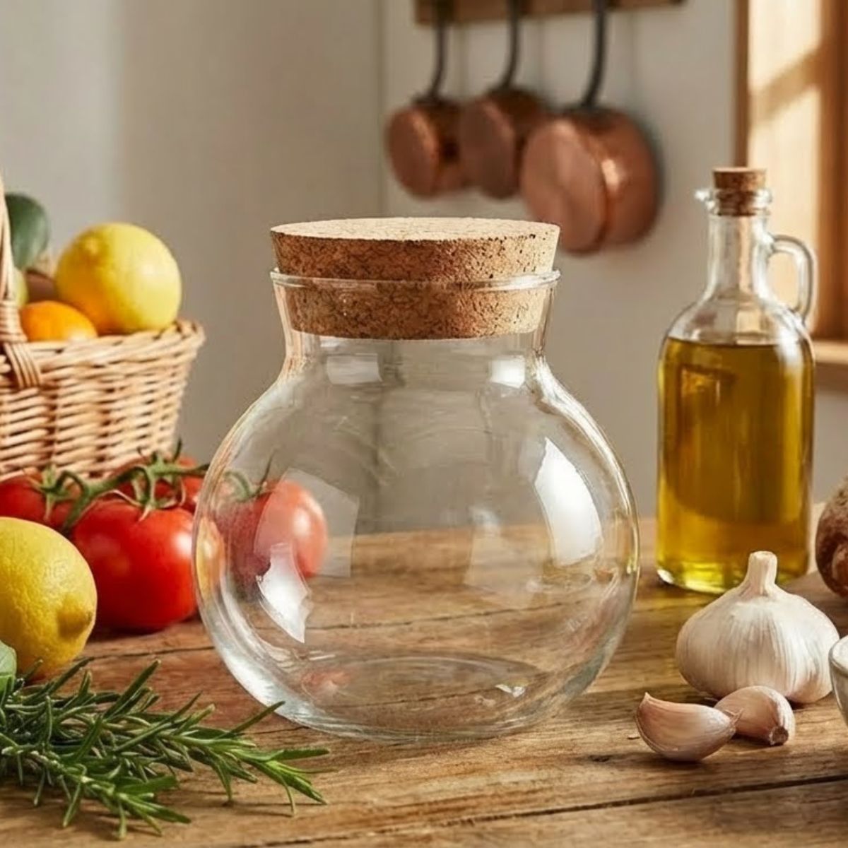 Pote Borossilicato 200ml com Tampa Cortiça Transparente para Alimentos