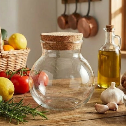 Pote Borossilicato 200ml com Tampa Cortiça Transparente para Alimentos