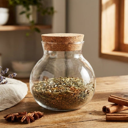 Pote Borossilicato 200ml com Tampa Cortiça Transparente para Alimentos