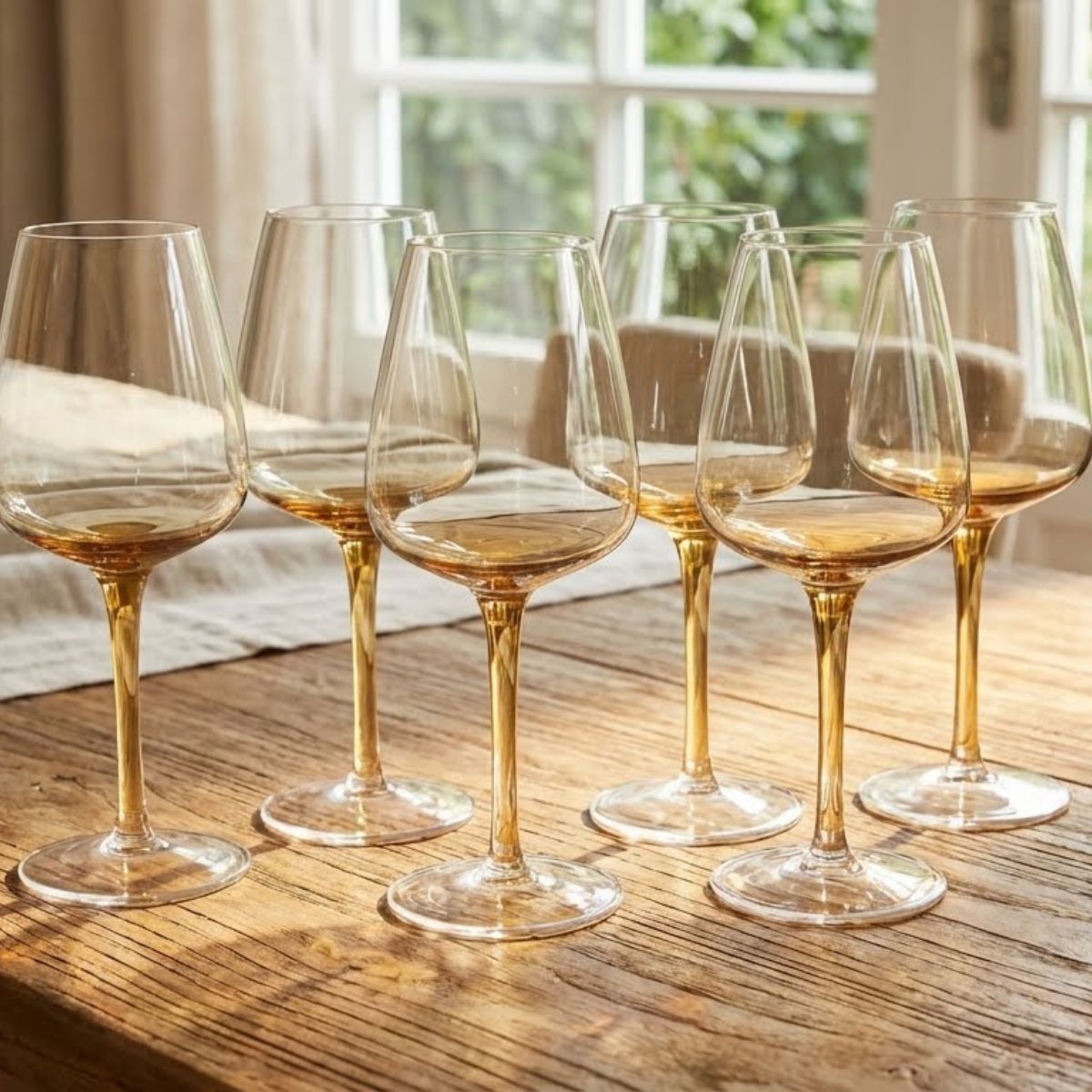 Conjunto 6 Taças Vinho Tinto Home&Co Vidro Transparente 380ml Filete Âmbar