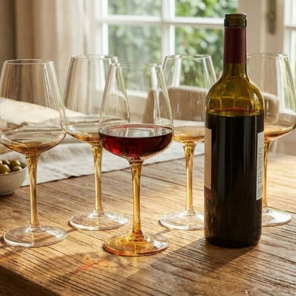 Conjunto 6 Taças Vinho Tinto Home&Co Vidro Transparente 380ml Filete Âmbar