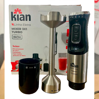 Mixer Turbo Inox Kian 1000W 3 em 1 127V - Bater, Misturar e Triturar
