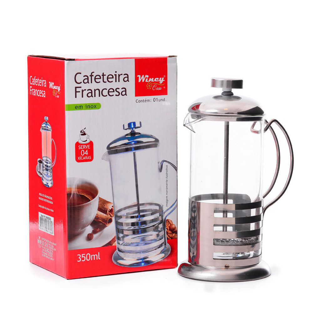 Prensa Francesa Wincy 350ml Vidro Borossilicato e Aço Inox para Café e Chá