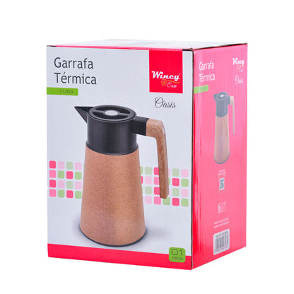 Garrafa Térmica Wincy Oasis 1L Preta com Cortiça para Café e Chá