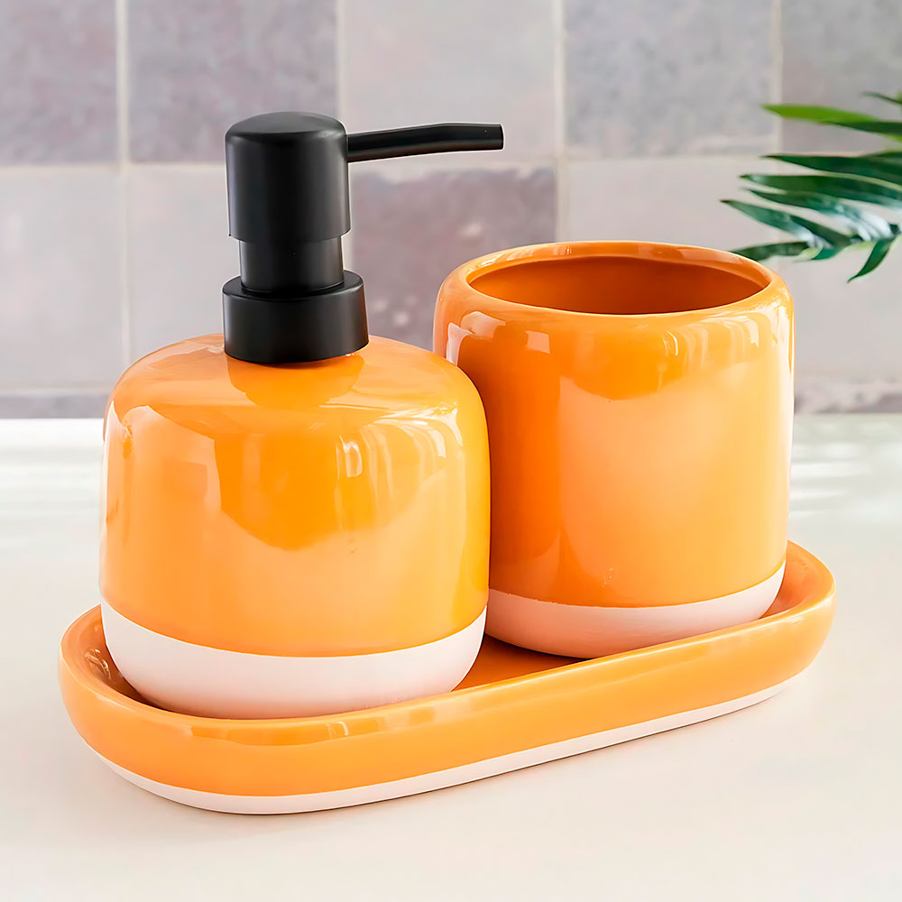 Jogo para Banheiro Cerâmica Amarela 3 Peças Mai Home