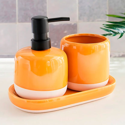 Jogo para Banheiro Cerâmica Amarela 3 Peças Mai Home