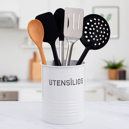 Lata Porta Utensílios Branca Metal 12x15cm Mai Home Organizador